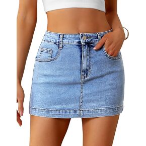 BISUAL Denim Skirt Women Casual Denim Mini Skirt High Waisted Denim Skort Slim Fit Jean Skirt Summer Jean Skort with Pocket