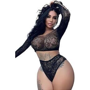Buitifo Womens Lingerie مجموعة Fishnet Babydoll bodysuit من قطعتين ليلي