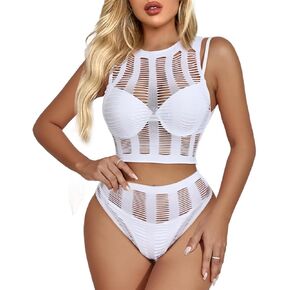 Buitifo Womens Lingerie Set Fishnet BabyDoll Bodysuit Two Piece Nightwear