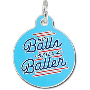 علامة معرف الحيوانات الأليفة ذات العلامات السيئة - لا توجد كرات لا تزال Baller - رمز الاستجابة السريعة محفور على الجانب الخلفي مع ملف شخصي مجاني للحيوانات الأليفة عبر الإنترنت