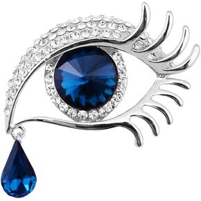 Angel Tears Brooch Pins, Elegant Rhinestone Sapphire Big Eyes Alloy Long Eyelashes Corsage Breastpin for Women Jewelry