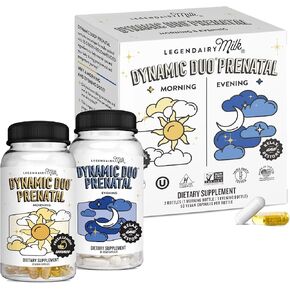 Legendairy Milk Dynamic Duo® Prenatal 2-in-1 Prenatal Vitamins for Women - Morning & Night Prenatal Vitamins with DHA and Methylated Folate - 25 Vitamins & Minerals for Every Stage, 30 Day Supply