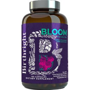 Birthright Complete Prenatal Supplement for Fetal Development… Folate, Choline + DHA, from Grass Fed Liver, Fish Eggs, Colostrum, Bone Marrow, with All Natural Herbal Blend Bloom