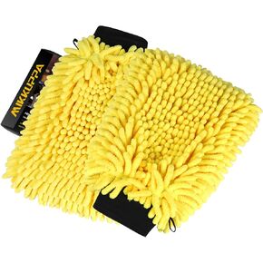 MIKKUPPA Car Wash Mitt Microfiber - Double-Sided Chenille Scratch Free Mitt with Waterproof Inner for Car Washing Home Cleaning (Gray, 2Pack, 10'' x 7'')