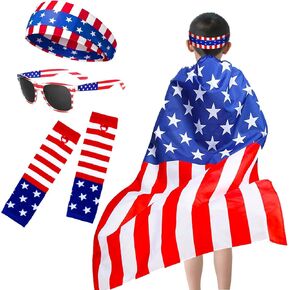 4th of July American Flag Cape for Kid, American Flag Cape Cloak Costume Celebratio Patriotic Party Halloween Accessories