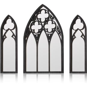 BOUMUSOE 3 Pack Gothic Mirrors, Cathedral Arch Frame, Tiny Gothic Room Decor - 9.8 inches Spooky Decorative Rustic Wall Hanging for Bedroom & Bathroom