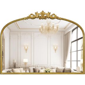 WallBeyond Gold Vintage Mirror for Vanity 32x24 Inch, Gold Antique Mirror with Ornate Frame, Arched Vintage Wall Mirror for Bathroom, Living Room, Fireplace, Entryway