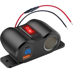 2 في 1 لوحة خط ما قبل التجميع 12V USB Outlet Outlet Docket Socket ، PD 30W و QC3.0 CAR CAR USB Car Charger مع LED Voltmeter ، محول مقبس 120W مع مفتاح الطاقة لقوارب السيارات Marine RV ATV