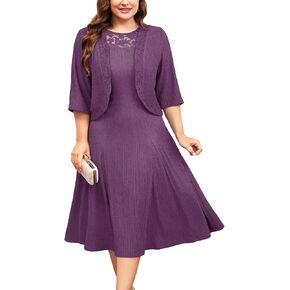 ZOMVA Plus Size Mother of The Bride Groom Dresses for Curvy Women 2 Piece Wedding Guest Dress with Jacket Tea Length in Saudi Arabia