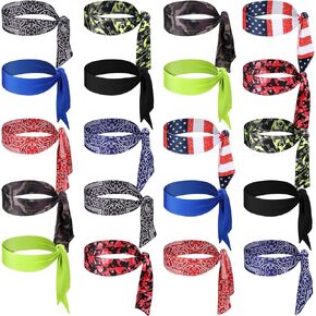 20 Pcs Tie Headbands for Men Women, Sports Breathable Hair Band Bandana Sports Cooling Elastic Sweatband Wicking Karate Headband Adjustable Non Slip Hairband for Yoga Workout Running