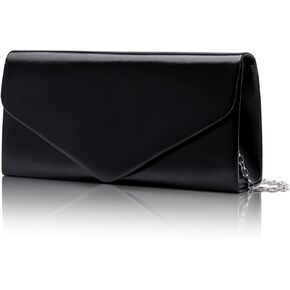 Larcenciel Clutch Purse for Women, Black Leather Evening Bag with Chain Strap, Elegant Envelope Party Bags Ladies Handbags for Formal Events, Wedding, Cocktail, Prom, Homecoming, 8.7 x 4.4 x 2.1 inch