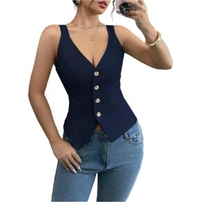 SHENHE Women's Button Up V Neck Vest Casual Business Waistcoat Blazer Vests Tank Top