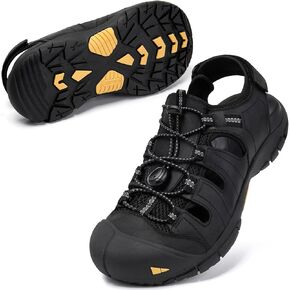 KOIMED Men's Hiking Leather Sandals Closed Toe Water Shoes For Summer Athletic Outdoor Walking Sports Trail River Fishing Wide Adjustable Waterproof Arch Support