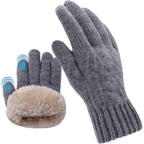 Beurlike Wool Winter Gloves for Men Women Fleece lined Touchscreen Warm Thermal Snow Cable Knit Gloves for Cold Weather Gift