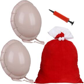 2 Pcs Santa Big Belly Inflatable Fake Belly with Hand Pump Large Christmas Bag 28"x20" Present Sack for Pregnant Woman Man Santa Cosplay Props Xmas Costume Accessories Decoration