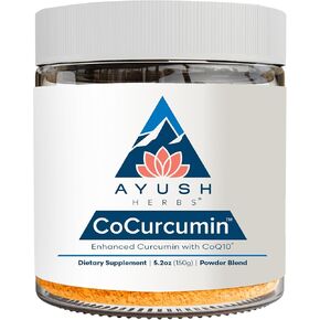 Ayush Herbs CoCurcumin - Turmeric Powder, Curcumin Powder with Black Pepper, CoQ10, MCT Oil for Glowing Skin, Joint, Muscle, and Gut Health - 4.2 Oz Jar (30 Servings)