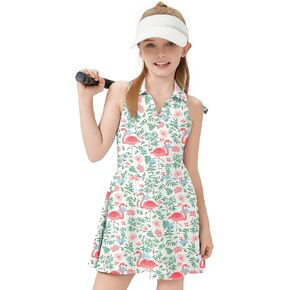 WOWENY Girls Tennis Dress Polo Sleeveless Golf Outfit Kids Workout Sets Athletic Dress with Shorts Pockets 4-14 Years