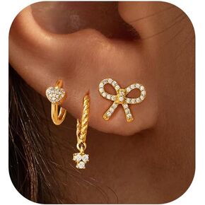 Gold Earrings for Women, 14K Gold Plated Cute Cross Butterfly Star Earring Stacks Dainty Huggie Earrings for Women Trendy Small Gold Hoop Earrings Non Tarnish Womens Jewelry
