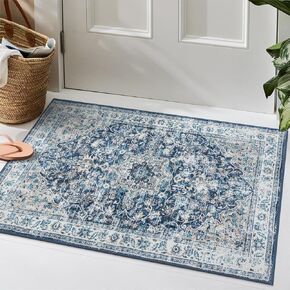 Beeiva Vintage Indoor Prace للدخول ، 2x3 سجادة منطقة منخفضة القابلة للغسل مع دعم غير قابل للانزلاق ، حصيرة باب دخول صغيرة للمنزل الداخلي ، الحمام ، السرير ، المطبخ - الأزرق