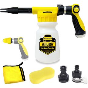 Foam Gun Car Wash Sprayer + Washing Sponge & Absorbent Towel, Hose Nozzle Foam Cannon Car Washing Kit, for Garden Cleaning, Pet Showering