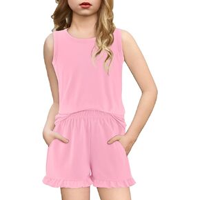 Arshiner Girls Pajamas Summer Shuping Sleepwear Cute Tank Top and Sorts Lit PJS Outfit
