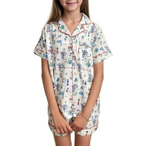 Girls Summer Outfit,Kids 2 Piece Button Down Monkey Bunny Beach Shorts Set Roller Preppy Rabbit Y2k Lounge Pjs