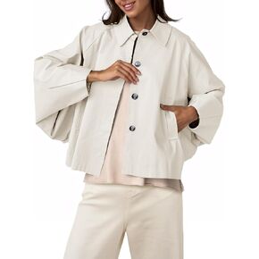 Cicy Bell Womens Oversized Cropped Trench Coats Batwing Sleeve Trendy Casual Jackets Button Up Outerwear