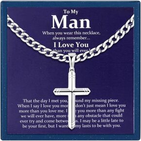 Besteel 925 Sterling Silver Cross Necklace for Men Women, 5MM Durable Stainless Steel Diamond Cut Cuban Link Curb Chain with Silver Cross Pendant, Mens Cross Crucifix Necklaces Jewelry 16-30 Inches