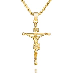 18K الذهب على قلادة S925 Crucifix للرجال مع سلسلة حبل/كوبية ، قلادة يسوع الكاثوليكية ، هدية دينية للرجال لعيد الفصح