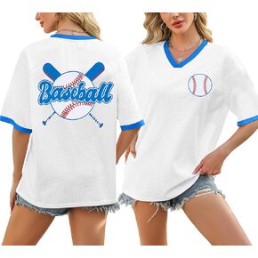 Game Day Baseball Shirts Women Baseball Mesh Clothes Baseball Mom V Neck Lightweight Short Sleeve Tops