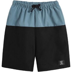 OYOANGLE Boy's Casual Colorblock Drawstring Waist Straight Leg Shorts with Pockets
