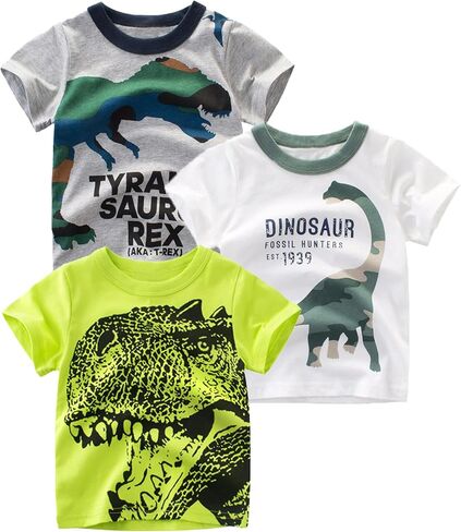 Boys Dinosaur Shirt 3 Pack Kids Short Sleeve T-Shirts Toddler Boy Tops Tee Size 2-8 Years in Kuwait