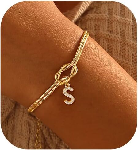 Initial Bracelet for Women Dainty 14k Gold Letter A-Z Bracelets for Women Non Tarnish Cute Thin Waterproof Knot Bracelets with Initials Jewelry Gift in Saudi Arabia