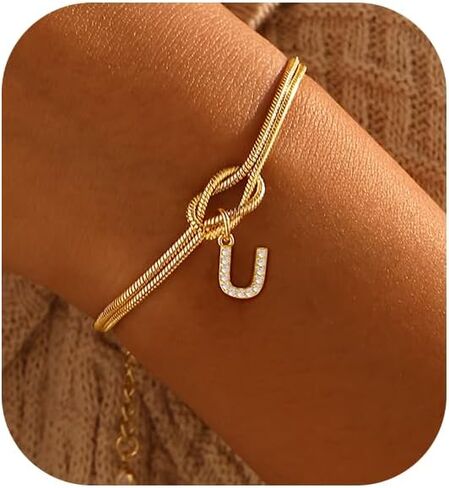 Initial Bracelet for Women Dainty 14k Gold Letter A-Z Bracelets for Women Non Tarnish Cute Thin Waterproof Knot Bracelets with Initials Jewelry Gift in Saudi Arabia