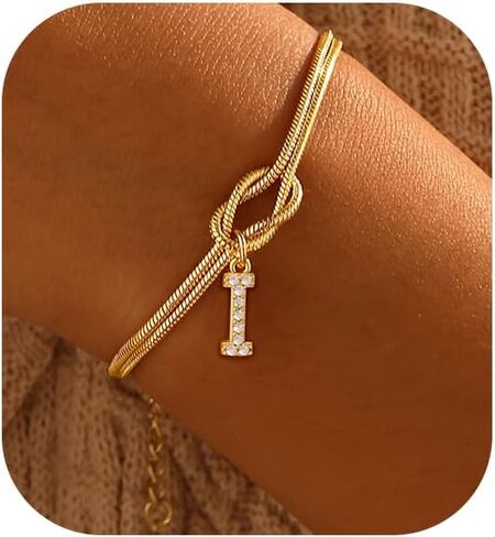 Initial Bracelet for Women Dainty 14k Gold Letter A-Z Bracelets for Women Non Tarnish Cute Thin Waterproof Knot Bracelets with Initials Jewelry Gift in Saudi Arabia