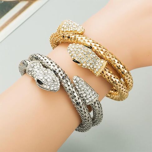 Snake Gold Bracelet for Women Bendable Snake bangle Medusa Rhinestone Hand Jewelry in Saudi Arabia