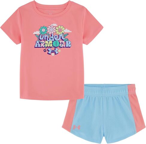 Under Armour Girls Girls Short Sleeve Shirt and Shorts Set, Durable Stretch and Lightweight in Saudi Arabia