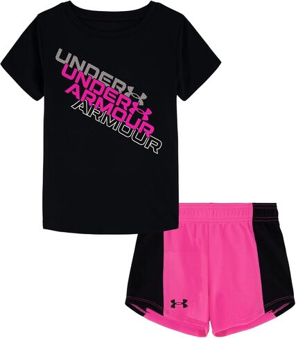 Under Armour Girls Girls Short Sleeve Shirt and Shorts Set, Durable Stretch and Lightweight in Saudi Arabia