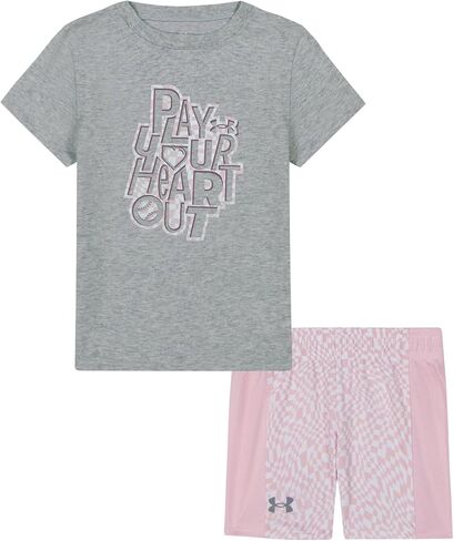 Under Armour Girls Girls Short Sleeve Shirt and Shorts Set, Durable Stretch and Lightweight in Saudi Arabia