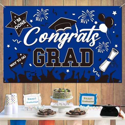 خلفية التخرج 2024، لافتة التخرج باللونين الأسود والذهبي، خلفية لافتة تهنئة التخرج لزينة التخرج فئة 2024، ديكورات حفلات التخرج لحفلة التخرج في المدرسة الجامعية 71 × 43 بوصة in Kuwait