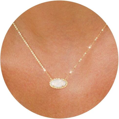 TLY Gold Necklace for Women Non Tarnish 14k Gold Plated Dainty Preppy Pendant Necklace Oval Gemstone Crystal Druzy Stone Rose Quartz Choker Necklace Birthday Wedding Everday Birthstone Jewelry Gifts for Mom in Saudi Arabia