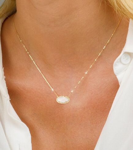 TLY Gold Necklace for Women Non Tarnish 14k Gold Plated Dainty Preppy Pendant Necklace Oval Gemstone Crystal Druzy Stone Rose Quartz Choker Necklace Birthday Wedding Everday Birthstone Jewelry Gifts for Mom in Saudi Arabia