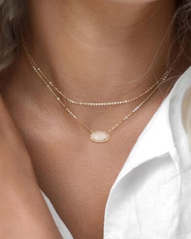TLY Gold Necklace for Women Non Tarnish 14k Gold Plated Dainty Preppy Pendant Necklace Oval Gemstone Crystal Druzy Stone Rose Quartz Choker Necklace Birthday Wedding Everday Birthstone Jewelry Gifts for Mom in Saudi Arabia