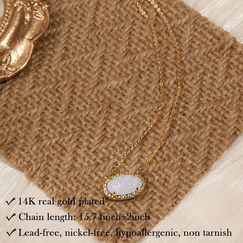 TLY Gold Necklace for Women Non Tarnish 14k Gold Plated Dainty Preppy Pendant Necklace Oval Gemstone Crystal Druzy Stone Rose Quartz Choker Necklace Birthday Wedding Everday Birthstone Jewelry Gifts for Mom in Saudi Arabia