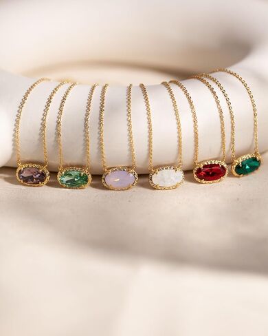 TLY Gold Necklace for Women Non Tarnish 14k Gold Plated Dainty Preppy Pendant Necklace Oval Gemstone Crystal Druzy Stone Rose Quartz Choker Necklace Birthday Wedding Everday Birthstone Jewelry Gifts for Mom in Saudi Arabia