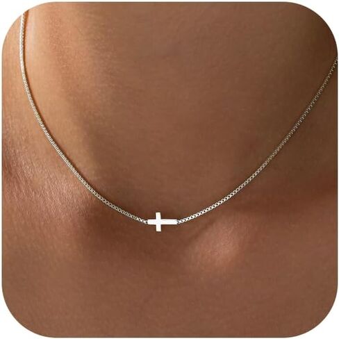 Cross Necklace for Women Trendy 14K Dainty Gold Silver Plated Cross Pendant Necklaces Simple Cute Faith Charm Choker Religious Drop Dangle Chain Necklace Non Tarnish Costume Jewelry Gift in Kuwait