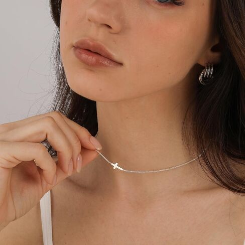 Cross Necklace for Women Trendy 14K Dainty Gold Silver Plated Cross Pendant Necklaces Simple Cute Faith Charm Choker Religious Drop Dangle Chain Necklace Non Tarnish Costume Jewelry Gift in Kuwait