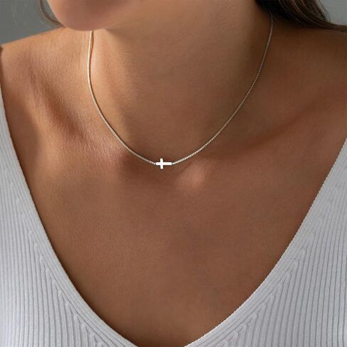 Cross Necklace for Women Trendy 14K Dainty Gold Silver Plated Cross Pendant Necklaces Simple Cute Faith Charm Choker Religious Drop Dangle Chain Necklace Non Tarnish Costume Jewelry Gift in Kuwait