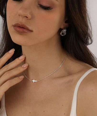 Cross Necklace for Women Trendy 14K Dainty Gold Silver Plated Cross Pendant Necklaces Simple Cute Faith Charm Choker Religious Drop Dangle Chain Necklace Non Tarnish Costume Jewelry Gift in Kuwait