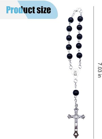 Rosary Car Rearview Mirror Pendant, Car Rear View Mirror Charm, Cross Medal Car Rearview Mirror Hanging Ornament for Men and Women, Personalized Blessing Bead Decoration Present (Black) in Saudi Arabia